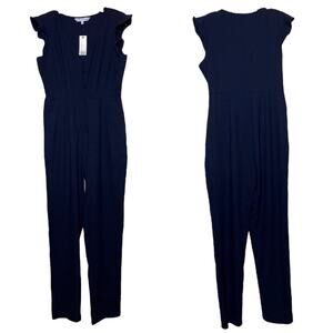 Cupcakes and Cashmere Jumpsuit Navy Blue Button Top Cap Sleeves Women Size 4 NWT
